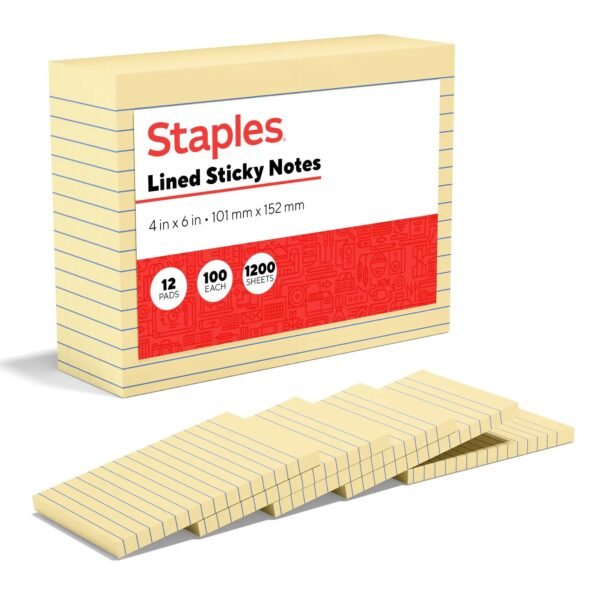 Staples Recycled Notes, 4" x 6", Sunshine Collection, Lined, 100 Sheet/Pad, 12 Pads/Pack (S-46YR12)