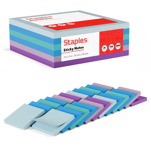 Staples Notes, 3" x 3", Marina Collection, 100 Sheet/Pad, 24 Pads/Pack (S-33WC24)
