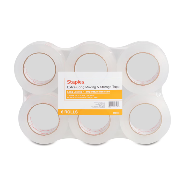 Staples® Moving and Storage Packing Tape, 1.88" x 109 yds, Clear, 6/Pack (ST-A26-L6)