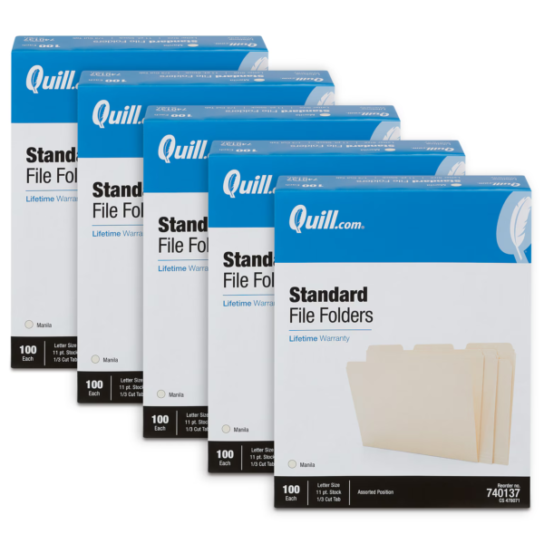 Quill Brand® File Folders, 1/3-Cut Assorted, Letter Size, Manila, 500/Carton (740137CT)