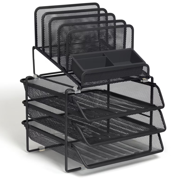 TRU RED™ All-In-One 10-Compartment Wire Mesh Compartment Storage, Matte Black (TR57530)